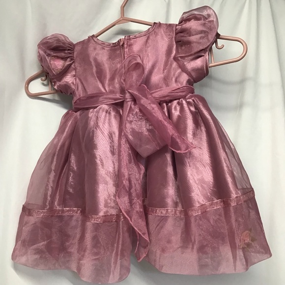fancy baby dress & pantaloons soft sheer pale raspberry beads flowers 12/18 - Picture 7 of 10